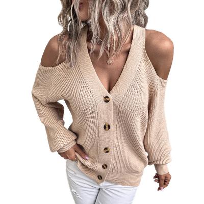 China Other Cross border button knitting 2022 autumn and winter new sexy off shoulder Amazon sweater cardigan wholesale for sale