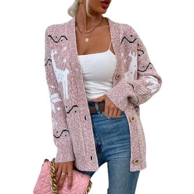 China Other Autumn and winter 2022 European and American foreign trade sweater single breasted Christmas deer cardigan Amazon swe for sale