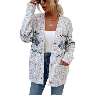 China Other Drizzle Autumn/Winter 2022 new Europe and the United States foreign trade women's Christmas snow knit single-breasted pocket swe for sale