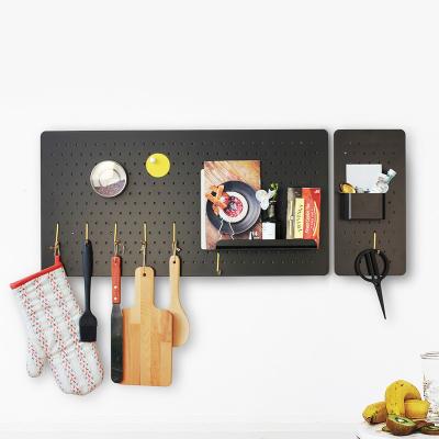 China Pegboard Hole Metal Decoration Kitchen Storage Hanging Rack Viable Decorative Partition Wall Shelf for sale