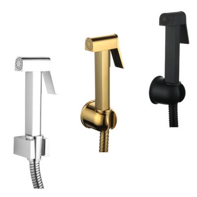 China Modern Square Shattaf Black Color Shattaf Brass High Pressure Bathroom Set Handheld Toilet Bidet Sprayer Bidet Spray for sale