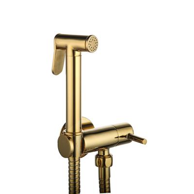 China Gold Modern Faucet Bathroom Manufacture Toilet Handheld Slim Round Bidet Set With Angle Valve Shattaf Gun for sale