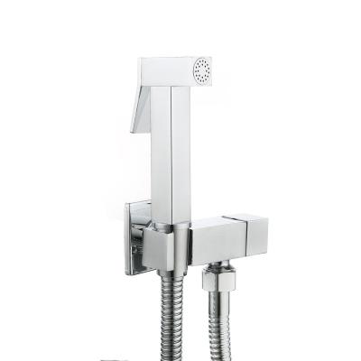 China Modern Brass Chromed Muslim Square Shower Sets With Corner Valley Hook Muslim Shattaf Toilet Attachment Cloth Diaper Sprayer Set for sale