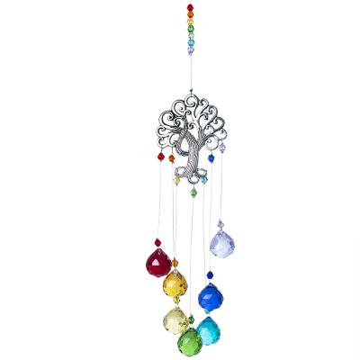 China Minimalist H&D Crystal Suncatcher Chakra Colors Balls Prism Tree of Life Window Hanging Hanging Rainbow Sun Catcher Christmas Home Decor for sale