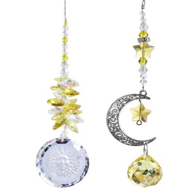 China H&D Traditional Handmade Pendants 2pcs Crystal Prism Drops Moon And Sun Pendant Feng Shui Suncatcher Glasses Chandelier for sale