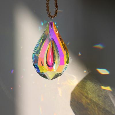 China H&D Colorful Lamp Bohemian Prisms Party Crystal Suncatcher Christmas Decoration Hanging Drops Pendants 76mm Glass Loquat Shape Chandelier for sale