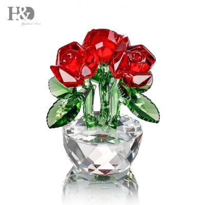 China China H&D Crystal Rose Bouquet Flowers Figurines Ornament red with gift box for sale