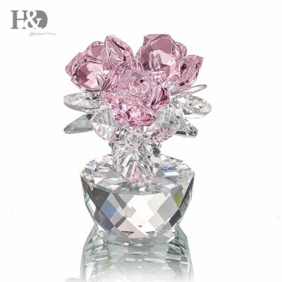 China China H&D Quartz Crystal Three Roses Crafts Glass Paperweight Fengshui Ornaments Home Decor Lover Figurines Wedding Party Gifts for sale