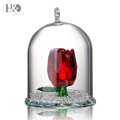 China China H&D Crystal Rose Flower Figurine Dreams Ornament in Glass Dome Gifts for Her (Red) for sale