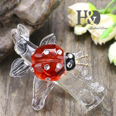 China China H&D Red Ladybug on Branch Crystal Figurine Ornament Statue Animal Cut Glass Collection Collectable for Table Ornament Kid's Gift for sale