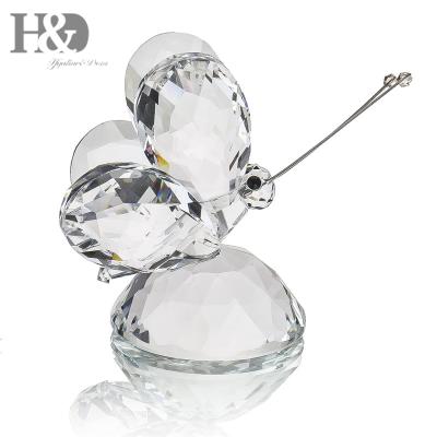 China China H&D Clearly Crystal Flying Butterfly with Crystal Base Glass Ornament Animal Collectible Paperweight Figurine Collection Cut for sale