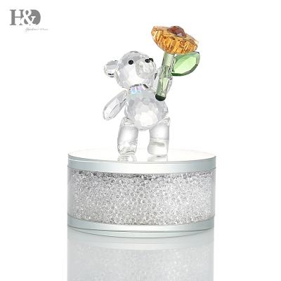 China China H&D Crystal Cute Sunflower Bear FigurinesCar Ornament Keepsake Decor Home Wedding Birthday Gift for sale