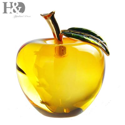 China China H&D Crystal Glossy Golden Apple Crystal Figurine Creative Gift Crystal Decoration For Home for sale