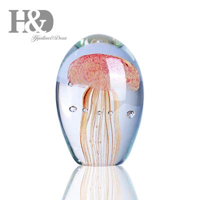 China China H&D Large Hand Blown Jellyfish Figurine Decor Sea Animal Glass Paperweight Home Glow in the Dark Craft Collectible Birthday Gift for sale