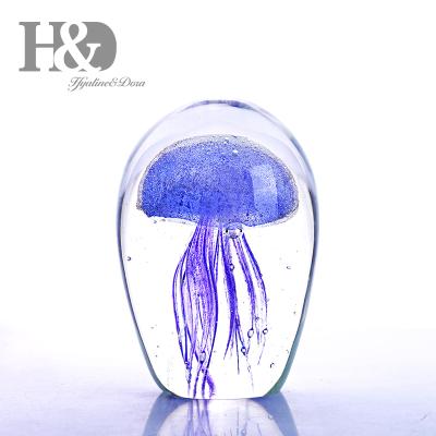 China China H&D Art Glass Jellyfish with Bubbles Sculpture Sea Animal Paperweight Glass Glow in the Dark Craft Collection Birthday Gift for sale