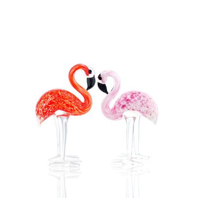 China Europe H&D Ornament Glass Sculpture - Art Glass Hand Blown Glass Animal Figurine Home Decoration 2PCS Flamingos (Red and Pink) for sale