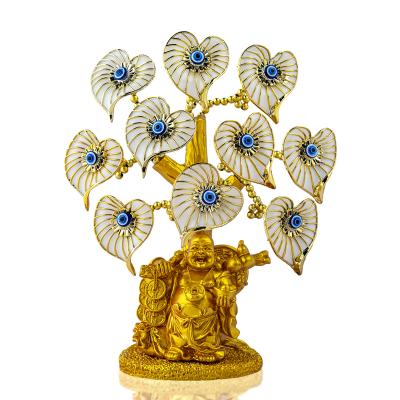 China Europe H&D Turkish Evil Eye Tree With Buddha Statue Silver Tree Artwork Home Ministry Decor Painted Gold For Wealth Health Good Luck for sale