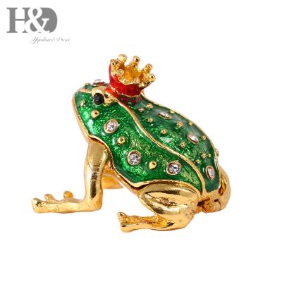 China Ring Holder& H&D Mini Metal Frog Trinket Box Jewelry Container Hinged Hand Painted Lady Animal Figurine Ring Holder Home Decor Wedding Gift Collectable for sale