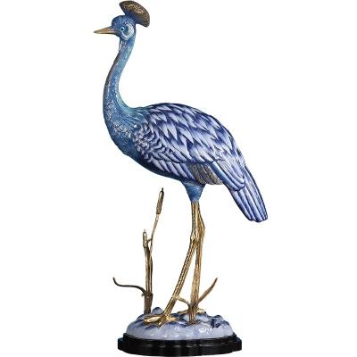 China Per China High Temperature Ceramic Animal Soft Porch Decoration New And White China Decoration Blue Porcelain Chinese Red-crowned Crane for sale