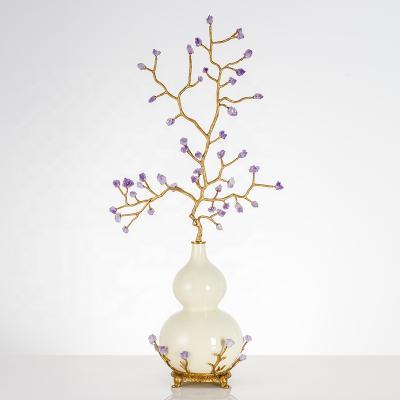 China High-Grade Luxury European American Ceramic Art Decor Ornaments With Copper Amethyst Gourd Branch Ornaments For Porch Living Room for sale