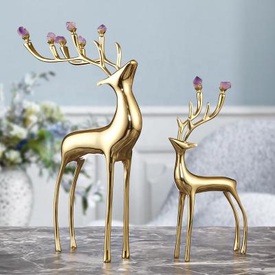 China Traditional Pure Copper Deer with Amethyst Modern Home Decor Modern Home Decor TV Light Porch Cabinet Housewarming Gift Decoration Items for sale