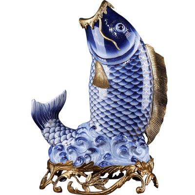 China The latest Art Decor 2021 style high temperature porcelain home decor Jinyu porcelain vase decoration goldfish vase for sale