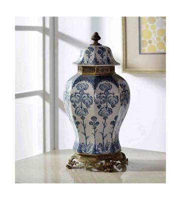 China Traditional Luxury Home Crafts Ceramics With China Copper Decorative Ceramic Home Decor Ornaments Ceramic Pot With Top for sale