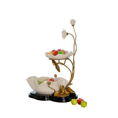 China American Art Decor Table Top Home Ornament Candy Dish Snack Dish Lotus Fruit Ceramic Double Dish with Frog and Lotus Seed Lotus Leaf for sale