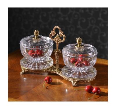 China High-end Exquisite Luxury Crystal Pure Copper Candy Pot Ornaments Art Decor European American Occasional Snack Dish for sale