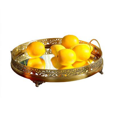 China Durable European and French American soft decoration portable all copper with mirror tray can be used as fruit dish and coffee tray for sale