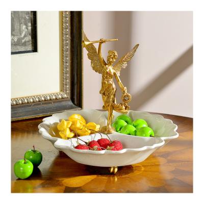 China Art Decor European home accessories ceramics with fruit copper dish angel personality high-end luxury classic candy dish ornaments for sale