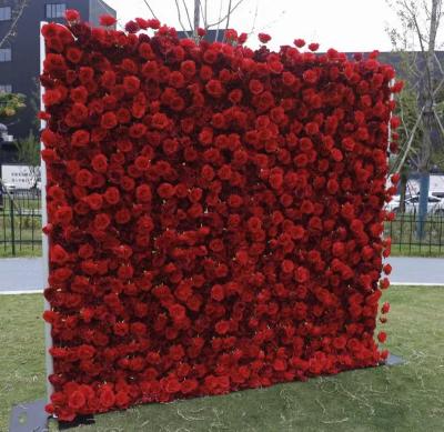 China qq67 3D Decoration Wrap Background Decorative Rose Flowers Wall Wedding Supplies Silk Artificial Flower Wall for sale