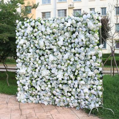 China X37 Handmade White Artificial Flower Wall Decoration Fabric Base Roll Up Flower Backdrop Flower Row Luxury Styles For Wedding Decoration for sale