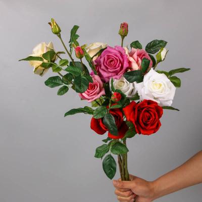 China Wedding Hotel Decoration R001 New 3 Heads Real Touch Roses Home Sale Flower For Wedding Home Hotel Artificial Flowers Rose for sale