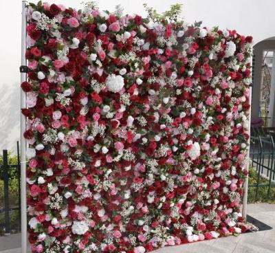 China qq66 3D Artificial Flower Wall Decorative Background Wrap Silk Ired Rose Flowers Wall Cloth Flower Wall for sale