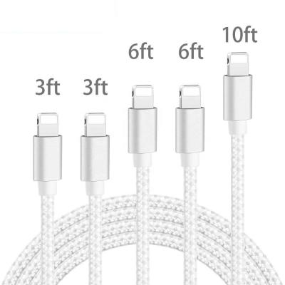 China 3.3ft Charging Cable For iPhone 2M For iPhone Chargers 6FT Fast Charger For iPhone USB Cable Nylon Braided With Custom Logo 2.1A Fast Charging Cable White for sale