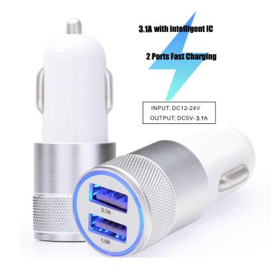 China 5V 2.1A Dual USB Aluminum Alloy Car Charger 2020 Bullet Design 2.1A Popular Car Charger Fast Charger For iPhone 2.0 Dual USB Smart Car Adapter Charging two USB devices for sale