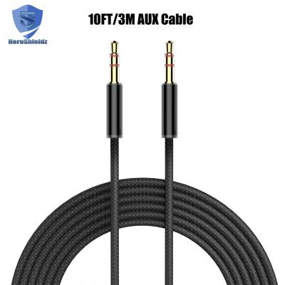 China Car Stereo Audio Cable 3.5mm Plug, Premium Extra Long 10FT Nylon Braid 3M Strong Male to Male 3.5mm Auxiliary Cable Cord for sale