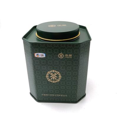 China Hot Sale Materials Polygonal Green Tea Recycled Packaging Tin Box for sale