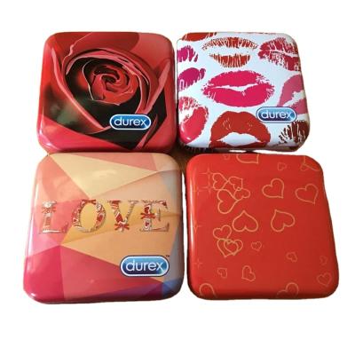 China Gift & Custom Printed Empty Metal Tin Box Condoms Matte Mini Portable Box Containers Small Rectangular Craft Metal Empty Canisters for sale