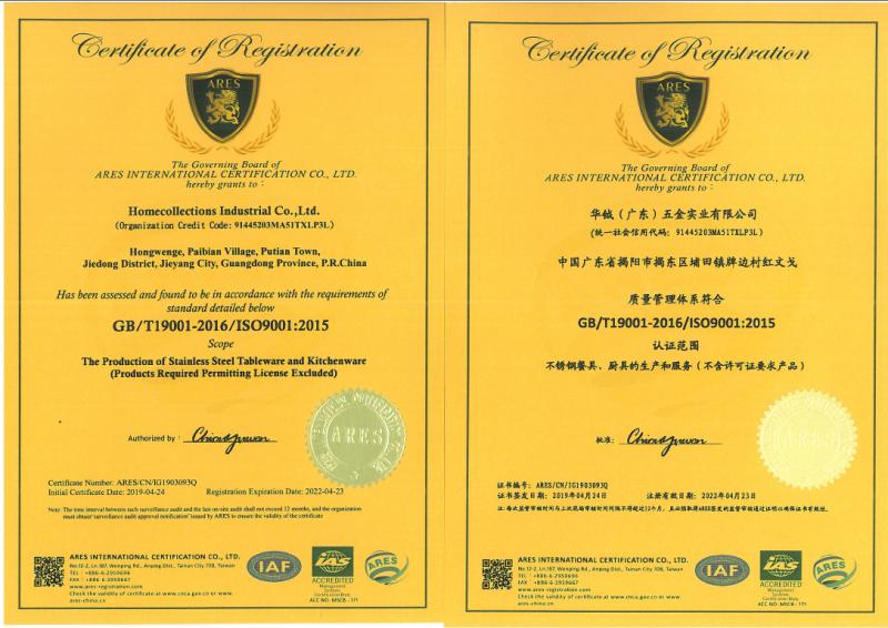 ISO9001 - Dongguan Huabao Homecollections Industrial Co., Limited