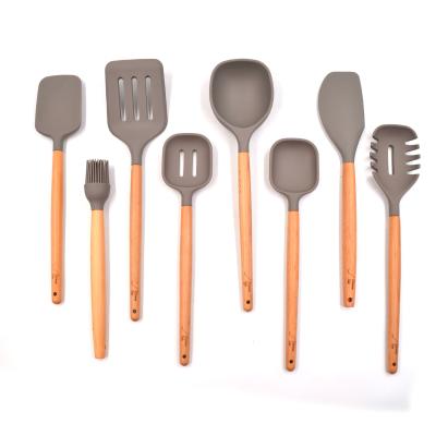 China Sustainable Kitchen Cooking Ware Set Silicone Cooking Tools Wood Handle Silicone Kitchenware Utensil Set 12 Pcs for sale