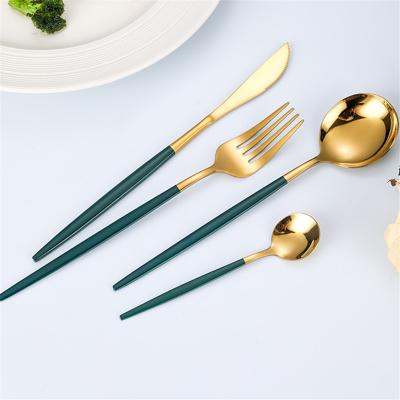 China Viable Gold Plated Stainless Steel Cutlery Set Kitchen Fork Spoon Knife Cutlery For Christmas Gift for sale