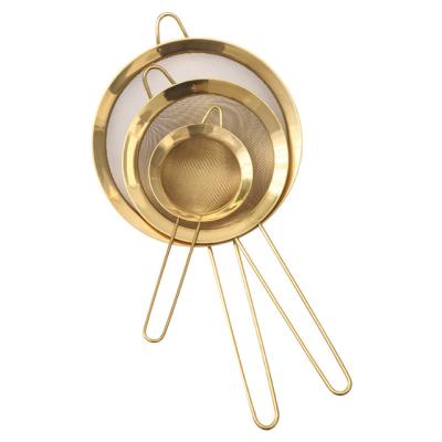 China Sustainable Fine Mesh Gold Color Stainless Steel Food Strainer Plated Copper Kitchen Fine Mesh Strainer for sale