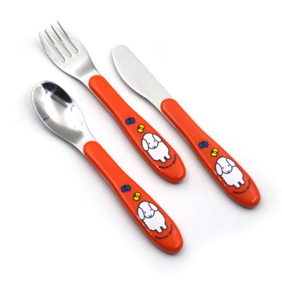 China Sustainable Baby Cutlery 304 Stainless Steel Children Fork Spoon Creative Cartoon Thick Handle Kids Flatware Sets for sale