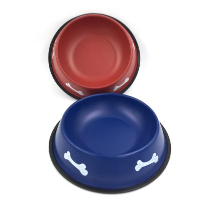 China Dog Bowl Cat Bowl Stainless Steel Pattern Red And Viable Bone Blue Round Large Pet Bowl for sale