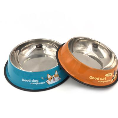 China Viable blue dog bowl cat bowl stainless steel shiba inu design around large pet bowl for sale