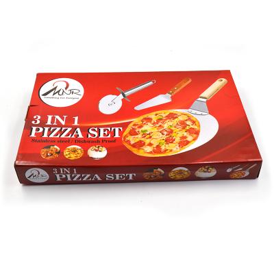 China Sustainable Stainless Steel Pizza Triangle Peel Pizza Roller Cutter 3 Pcs One Pizza Set for sale