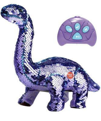 China Toy DF Remote Control Plush Dinosaur Sequined Robot with Animation Plush Toy Jurassic Park Simulation Light Healthy Pet Stuffed Toy for sale