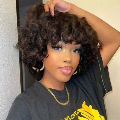 China Short Curly Wigs Rose Curly Wig With Bangs Fumi Human Hair Full Water Wave Machine Made Deep Wave Water Virgin Brazilian For Black Women for sale